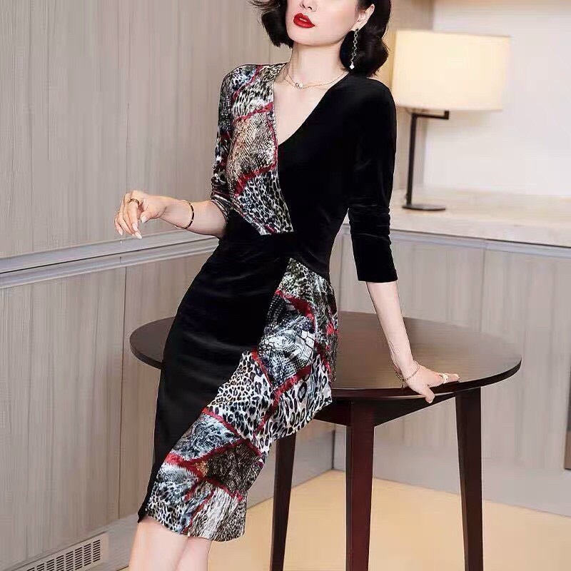 Đầm body Eo Bèo Phối Màu - HN935